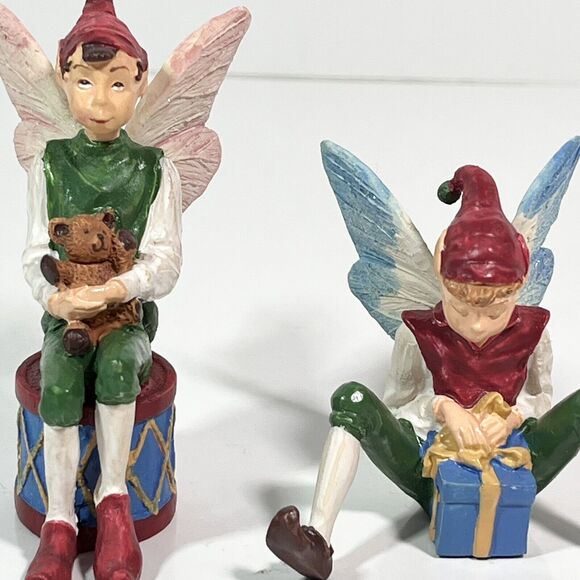 Lot Of 2 Avon Santa's Elves Collection Elf with Teddy Bear And Elf With Present - Picture 3 of 4